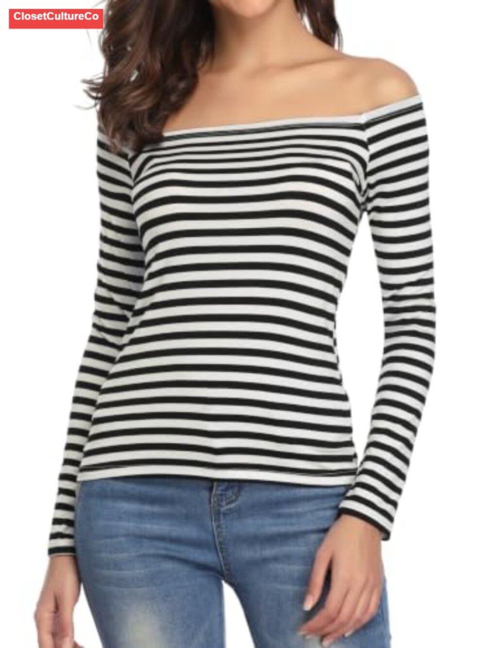 Off Shoulder Long Sleeve Top Slim Fit Rayon One Shoulder Tee